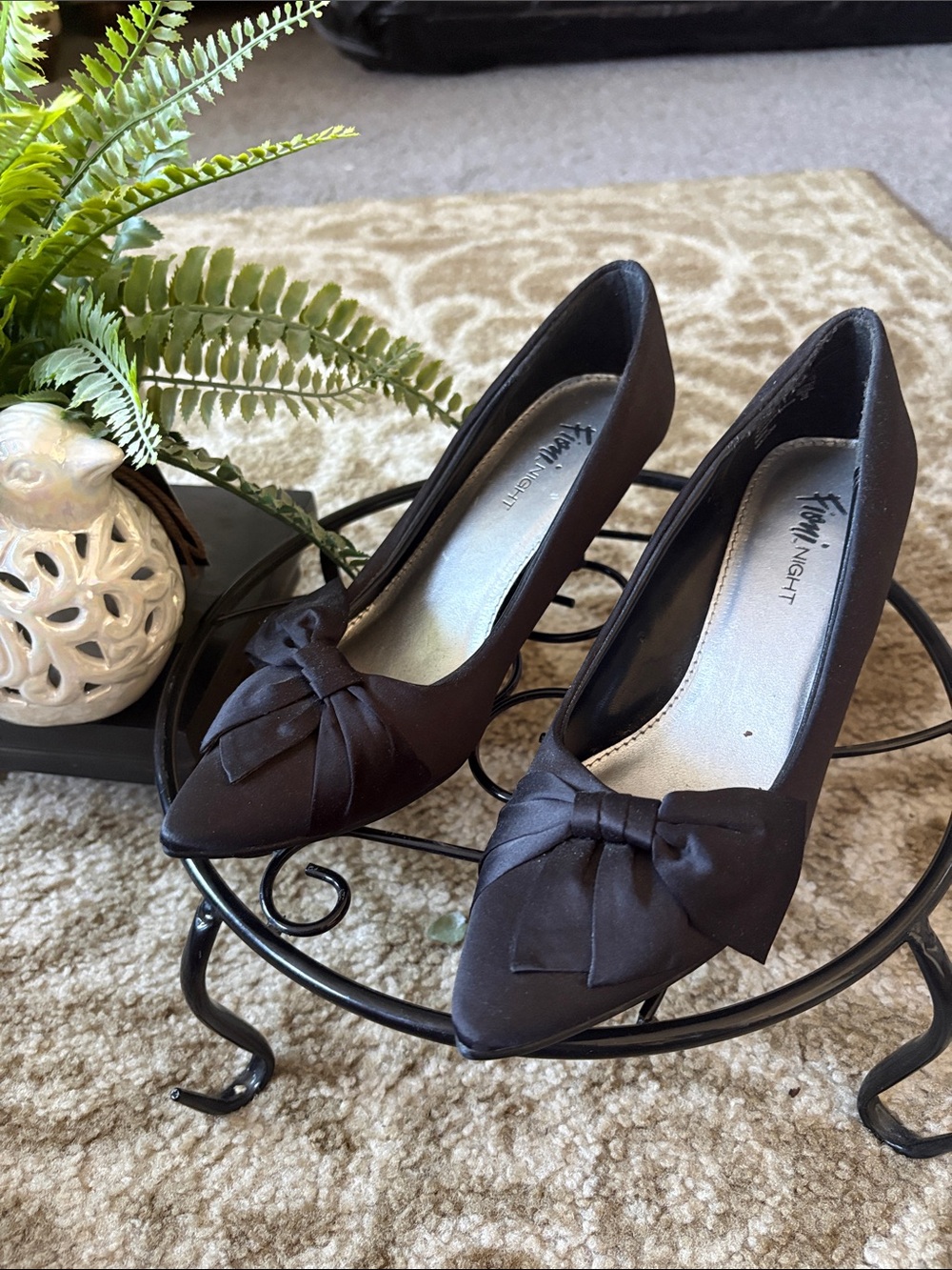 FIONI Clothing Brown Satin Bow Pointed-Toe Pumps